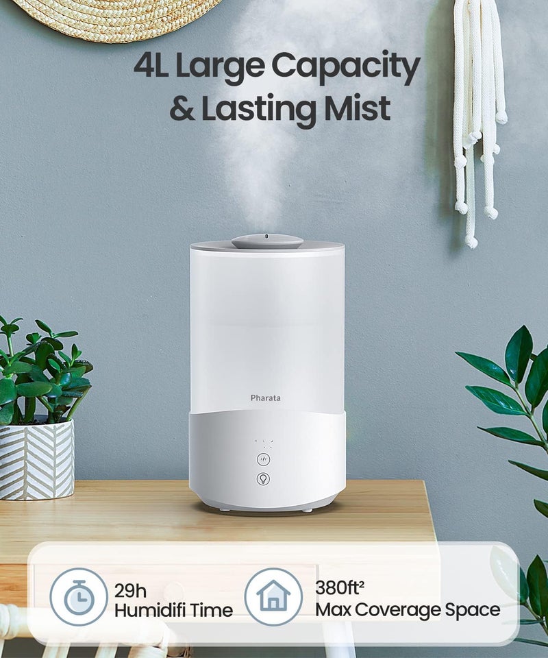Pharata Humidifiers for Bedroom, 4.0L Humidifier with Essential Oil Diffuser, Top Fill Ultrasonic Cool Mist Humidifier for Large Room, Sleep Mode, Adjustable mist output, Auto Shut-Off - Image 2